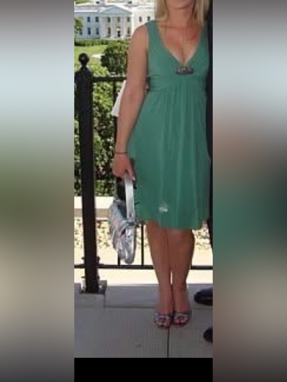 BCBGMaxAzria Green Sleeveless V-Neck Midi Dress with Rhinestone Accent
